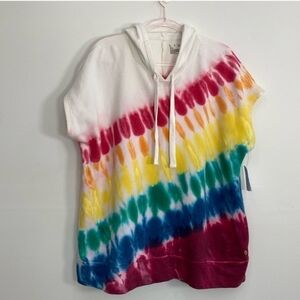 Lane Bryant LIVI French Terry Short Sleeve Rainbow Sweatshirt Hoodie Tie Dye